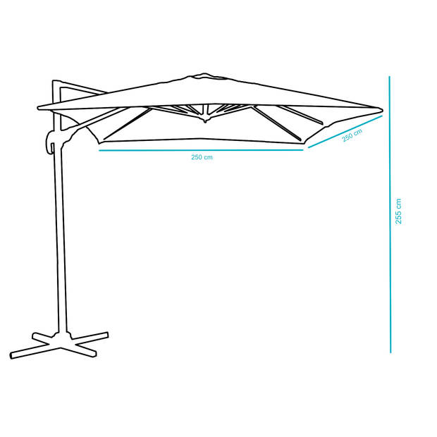 Kantelbare Zweefparasol 250x250 cm, Vierkant Zeil, Sterke Zweef Parasol, Donker Grijs