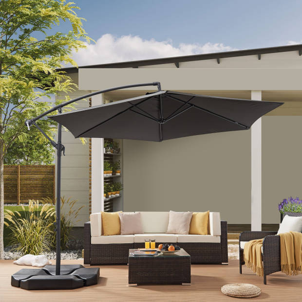 Parasol - duurzame Zweefparasol Ø300 cm – Kantelbaar - 3 meter doorsnede - Grijs