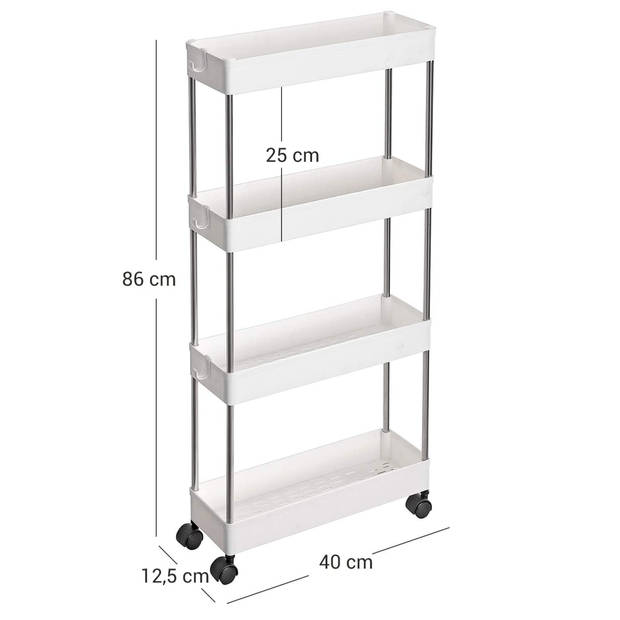 Opbergtrolley - 4 niveaus - 40x86x12.5 cm - wit