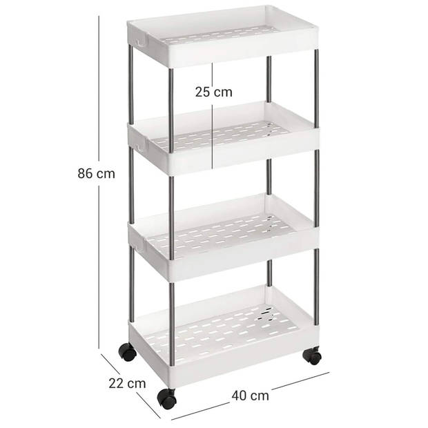 Opbergtrolley - 4 niveaus - 40x86x22 cm - wit