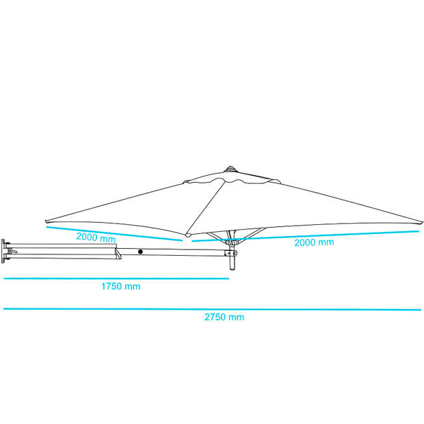 Muurparasol Vierkant - 200x200cm - Grijs - Parasol met muurbevestiging