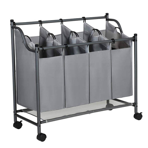 ACAZA Mobiele wassorteerder - 4 vakken van elk 35 liter - 81x88x39 cm - grijs