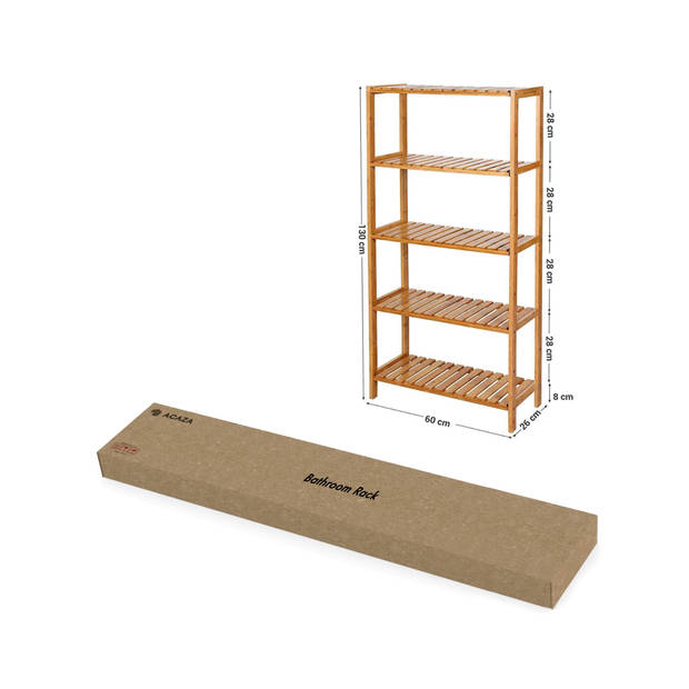 Badkamer Rek met 5 Etages - Opbergrek met Planken - 130 cm Hoog en 60 cm Breed - Bamboe