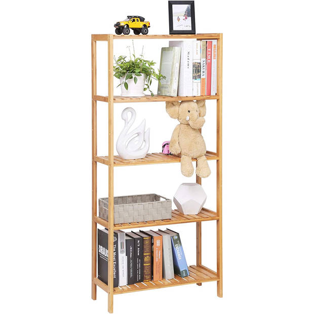 Badkamer Rek met 5 Etages - Opbergrek met Planken - 130 cm Hoog en 60 cm Breed - Bamboe