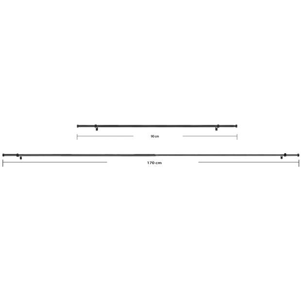 Uitschuifbare Gordijnroede voor Gordijn - Aanpasbare Gordijnrail - Stang van 90-170 cm - Zwart