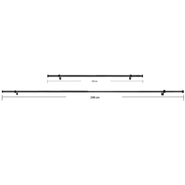 Gordijnroede voor Gordijnen - Uitschuifbare Gordijn Rail - Stang van 125-240 cm - Zwart