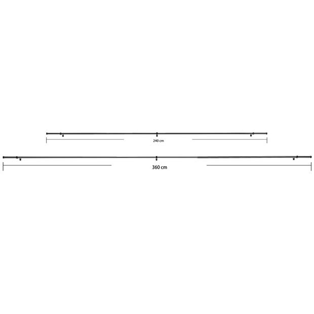 Lange Gordijnroede voor Gordijnen - Uitschuifbare Gordijn Rail - Stang van 240-360 cm - Zwart