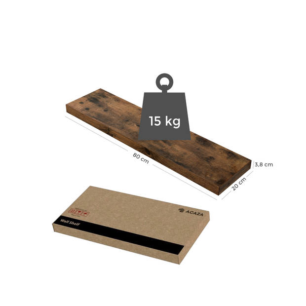 Rustieke Zwevende Wandplank met Bevestigingsmateriaal - 80x20x3.8cm - MDF