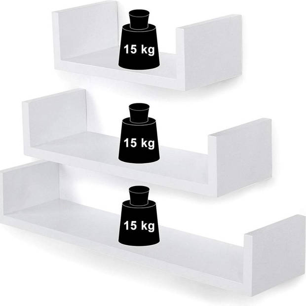 Set van 3 Boekenplanken - U-vormige Wandplank - Wit