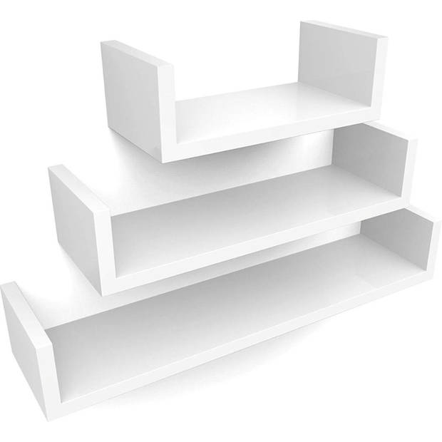 Set van 3 Boekenplanken - U-vormige Wandplank - Wit