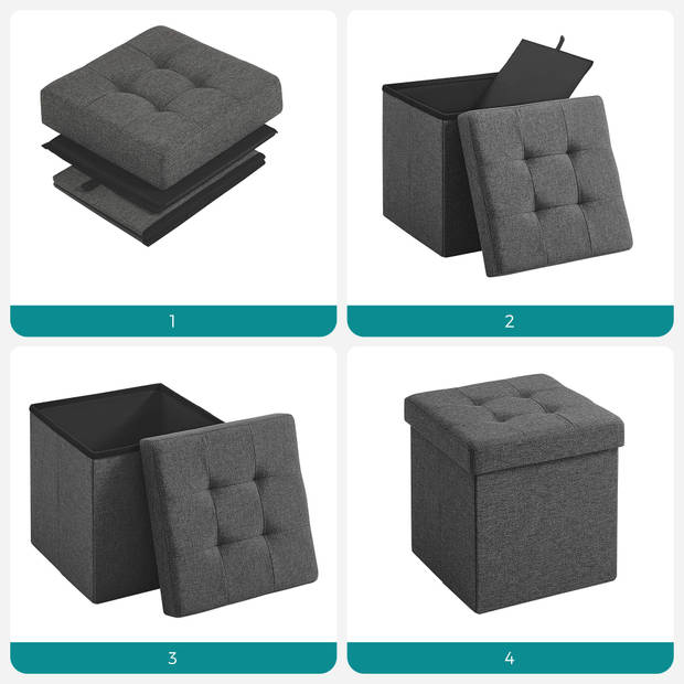 Poef - opvouwbaar - zonder poten - stof - 38 cm - donkergrijs
