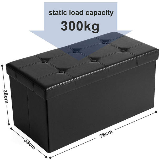 Poef - opvouwbaar - zonder poten - eco-leder - 76 cm - zwart