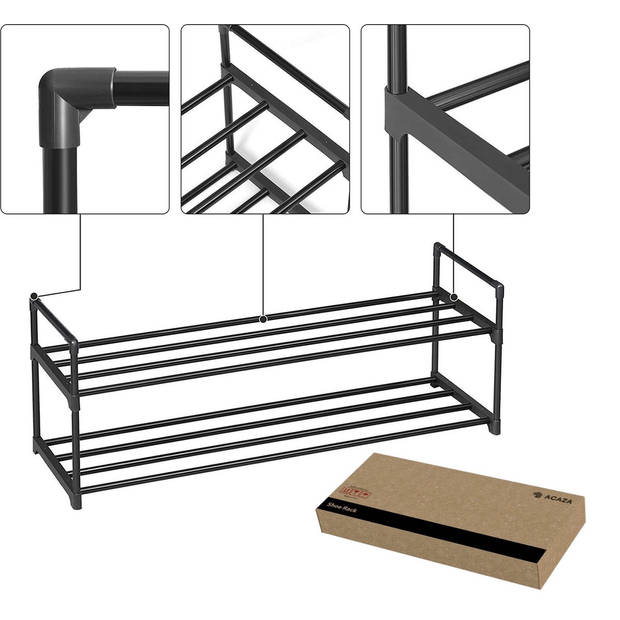 Schoenenrek - stapelbaar - 2 niveaus - 92x33x30 cm - zwart