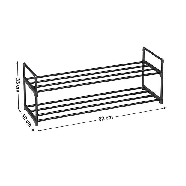 Schoenenrek - stapelbaar - 2 niveaus - 92x33x30 cm - zwart