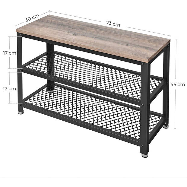 Schoenenrek - industriële look - 73x45x30 cm - lichtgrijs
