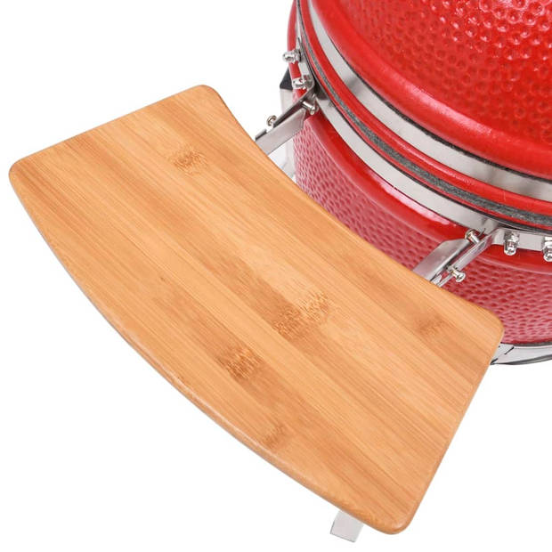 The Living Store Kamado Keramische BBQ - 33 cm - Rood - Incl - zijplanken - 27 cm grillrooster - Thermometer