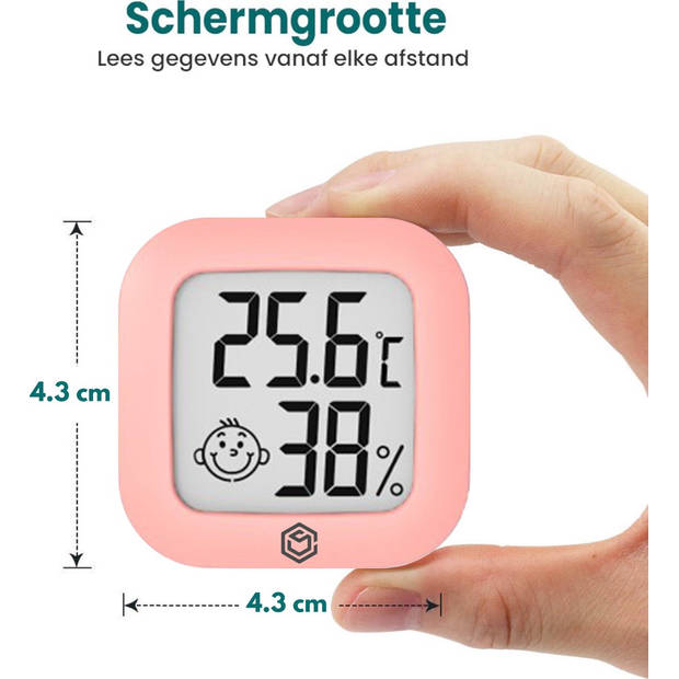 Ease Electronicz Hygrometer roze - Luchtvochtigheidsmeter - Thermometer binnen - Incl. Batterij en plakstrip