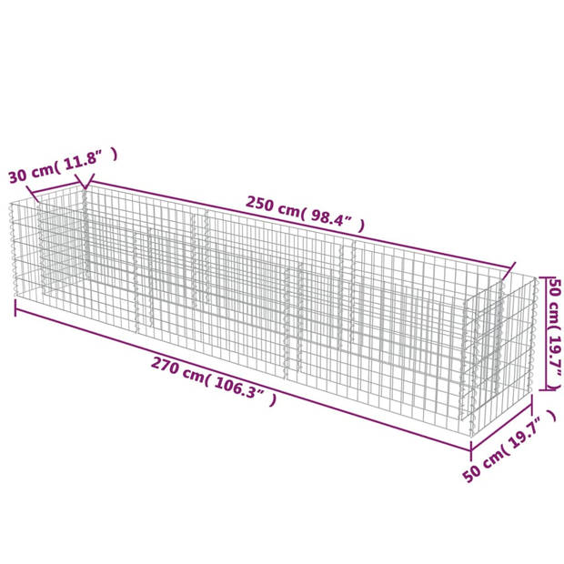 The Living Store Gabion Raised Planter - 270 x 50 x 50 cm - Galvanized Steel