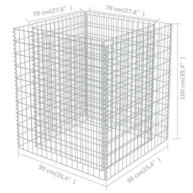 vidaXL Gabion plantenbak verhoogd 90x90x100 cm gegalvaniseerd staal