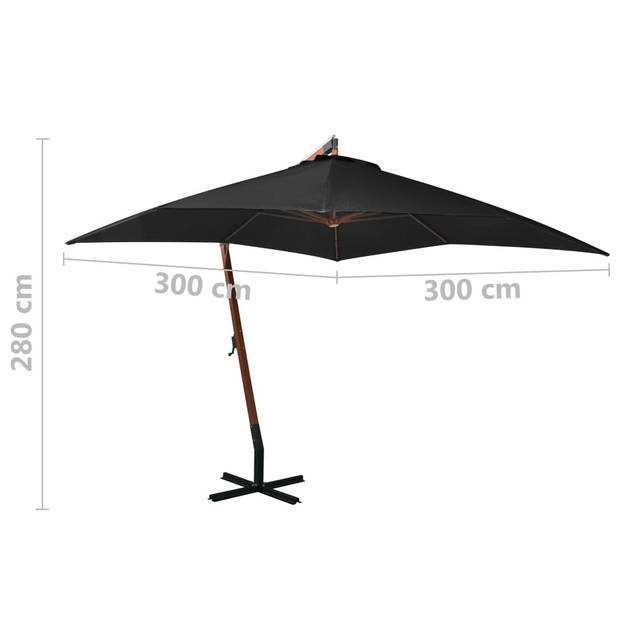 vidaXL Zweefparasol met paal 3x3 m massief vurenhout zwart