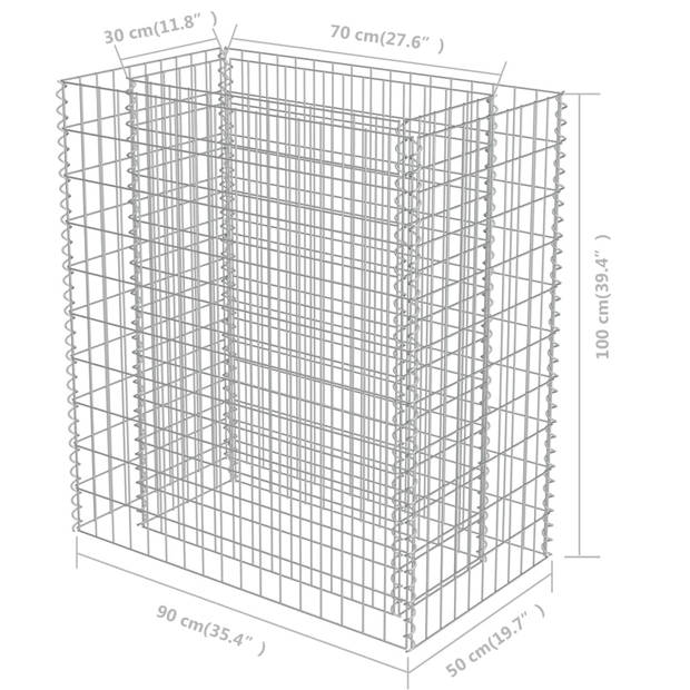 The Living Store Verhoogde Gabion Tuinbak - 90 x 50 x 100 cm - Stevig en weerbestendig - Zilver