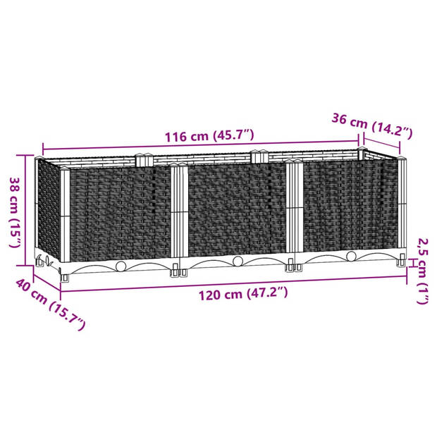 vidaXL Plantenbak verhoogd 120x40x38 cm polypropyleen