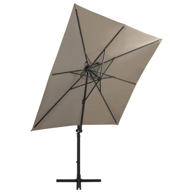 vidaXL Zweefparasol met paal en LED-verlichting 250 cm taupe