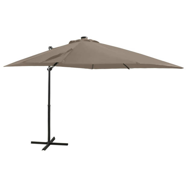 vidaXL Zweefparasol met paal en LED-verlichting 250 cm taupe