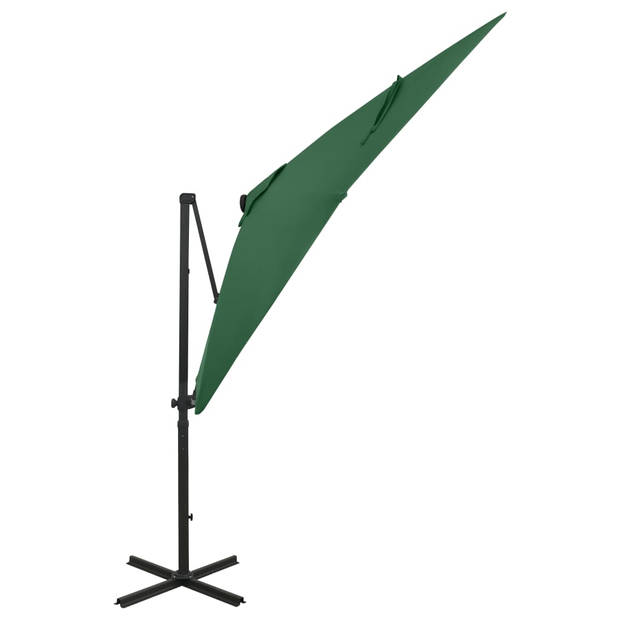 vidaXL Zweefparasol met paal en LED-verlichting 250 cm groen