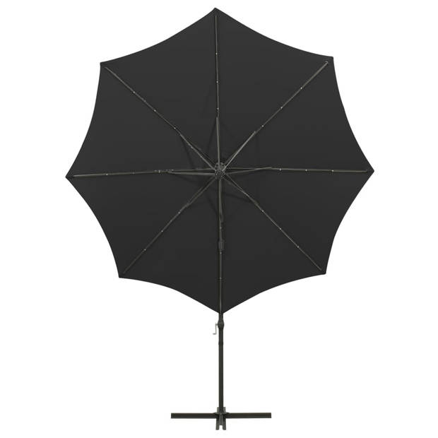 vidaXL Zweefparasol met paal en LED-verlichting 300 cm zwart