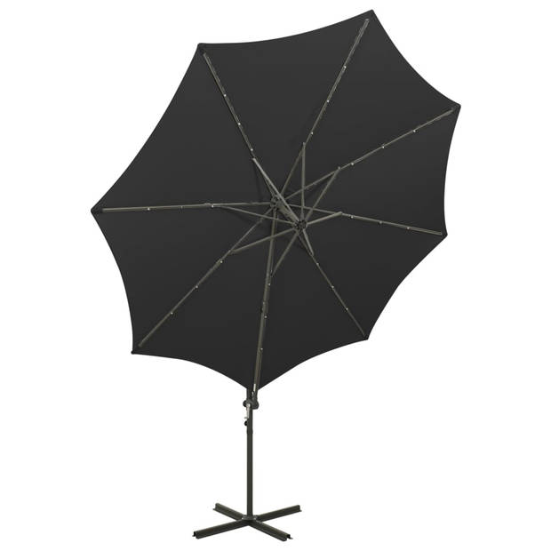 vidaXL Zweefparasol met paal en LED-verlichting 300 cm zwart