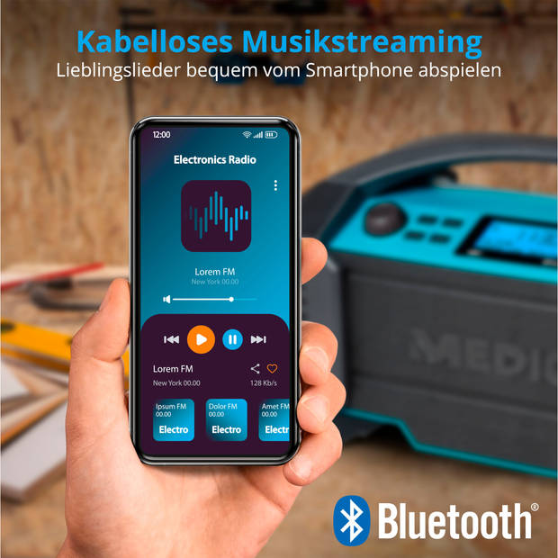 LIFE® E66050 DAB+/Bluetooth® bouwplaatsradio ideaal voor bouwplaatsen tuin of camping