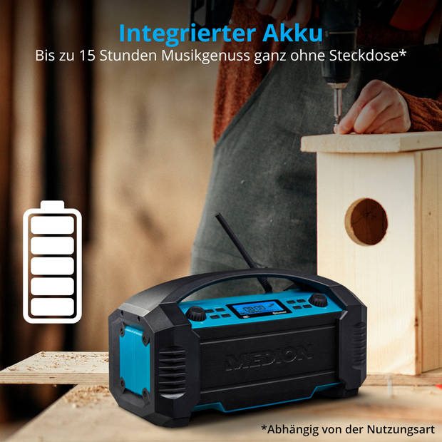 LIFE® E66050 DAB+/Bluetooth® bouwplaatsradio ideaal voor bouwplaatsen tuin of camping