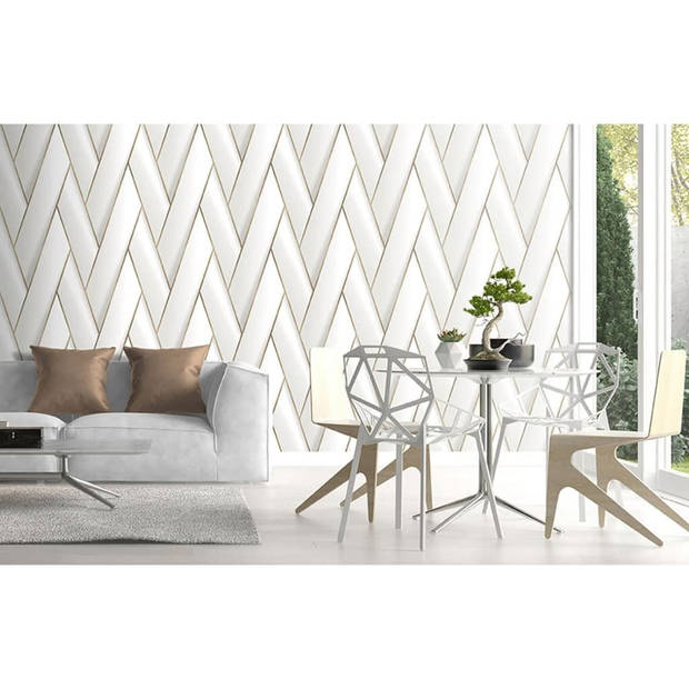 DUTCH WALLCOVERINGS Behang Geometric wit en goudkleurig