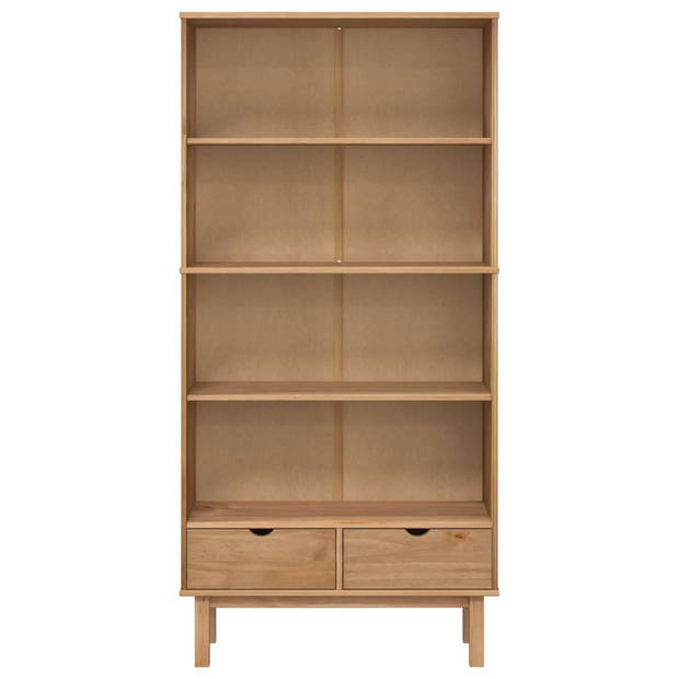 The Living Store OTTA Boekenkast - 88x35x180 cm - massief grenenhout - bruin