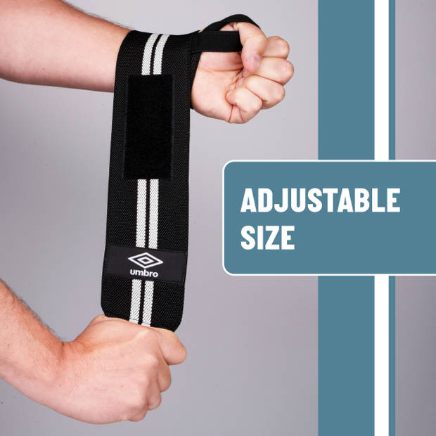 Umbro Wrist Wraps - 2 Stuks - Polsbeschermers - Krachttraining en Fitness - Wit/ Zwart