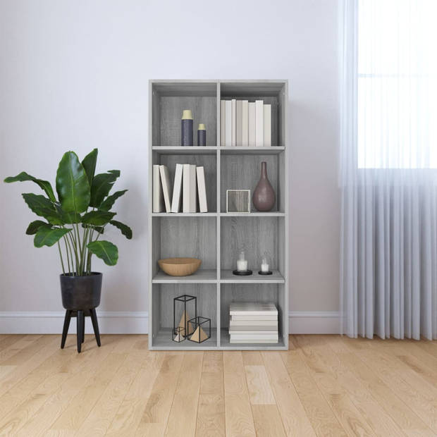 The Living Store Boekenkast Grijs Sonoma Eiken - 66 x 30 x 130 cm - Inclusief Montagehandleiding - Wandmontage vereist