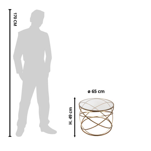 Clayre & Eef Bijzettafel Ø 65x49 cm Goudkleurig Ijzer Glas Rond Goudkleurig