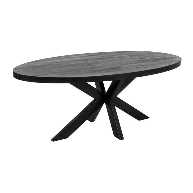 Eettafel ovaal mangohout 200cm James zwart ovale industriële tafel duurzaam mango eetkamertafel