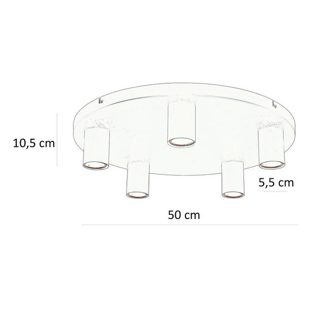 Ylumen Plafondlamp Tag 5 lichts Ø 50 cm zwart