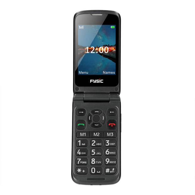 Mobiele klaptelefoon voor senioren met SOS paniekknop Fysic Zwart
