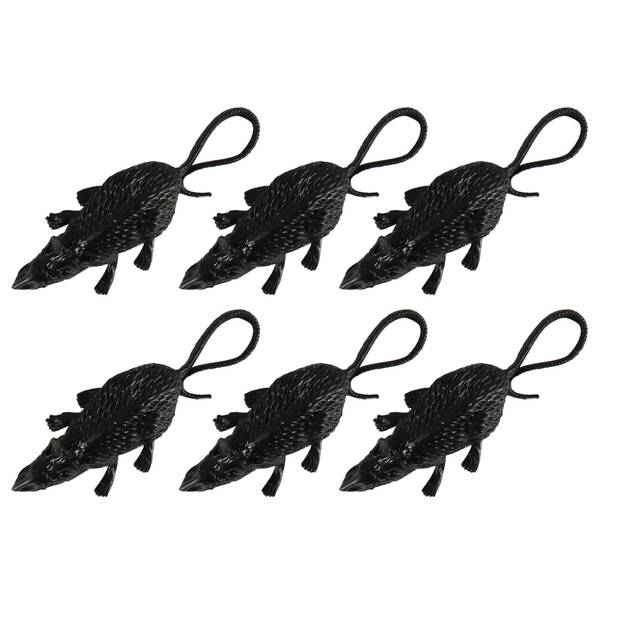 6x stuks horror griezel ratten zwart 8 cm - Feestdecoratievoorwerp