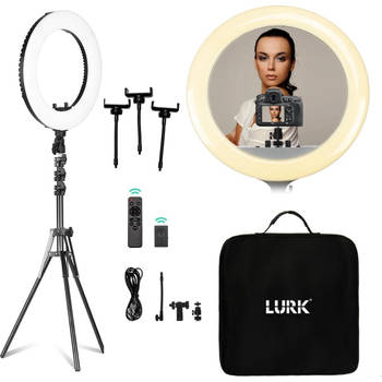 LURK® Ringlamp set 18 inch - Verstelbaar statief & afstandsbieding – LED Selfie Ring Of Light - voor camera / smartphone