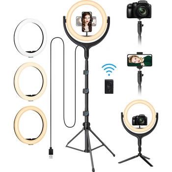 LURK® Ringlamp set 12 inch LED - Verstelbaar statief, tripod, microfoon en afstandsbediening - voor camera en telefoon