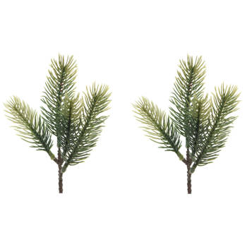 2x Groene kersttakken / dennentakjes 23 cm kerstversiering - Decoratieve tak kerst