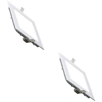 LED Downlight Slim 2 Pack - Inbouw Vierkant 3W - Helder/Koud Wit 6400K - Mat Wit Aluminium - 89mm