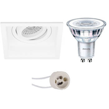 LED Spot Set - Pragmi Domy Pro - GU10 Fitting - Inbouw Vierkant - Mat Wit - Verdiept - Kantelbaar - 105mm - Philips -