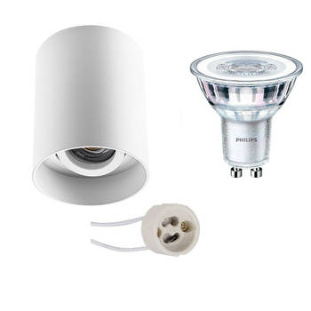 Opbouwspot Set - Pragmi Luxina Pro - GU10 Fitting - Opbouw Rond - Mat Wit - Verdiept - Kantelbaar - Ø90mm - Philips -