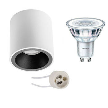 Opbouwspot Set - Pragmi Cliron Pro - GU10 Fitting - Opbouw Rond - Mat Wit/Zwart - Verdiept - Ø90mm - Philips - CorePro