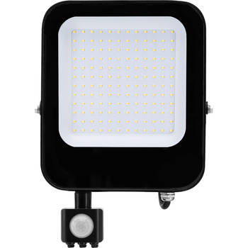 LED Bouwlamp 100 Watt met Sensor - LED Schijnwerper - Aigi Ixi - Helder/Koud Wit 6500K - Waterdicht IP65 - Mat Zwart -